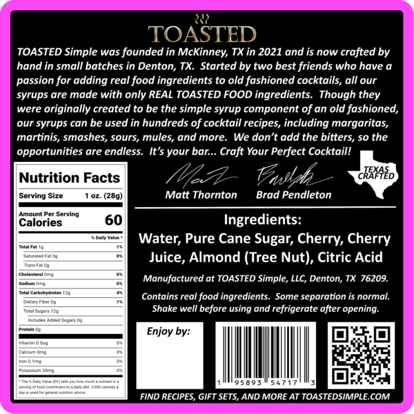 TOASTED Cherry Almond Nutrition Label