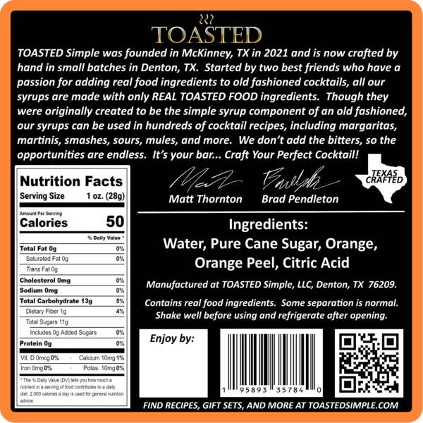 TOASTED Orange Peel Back Label