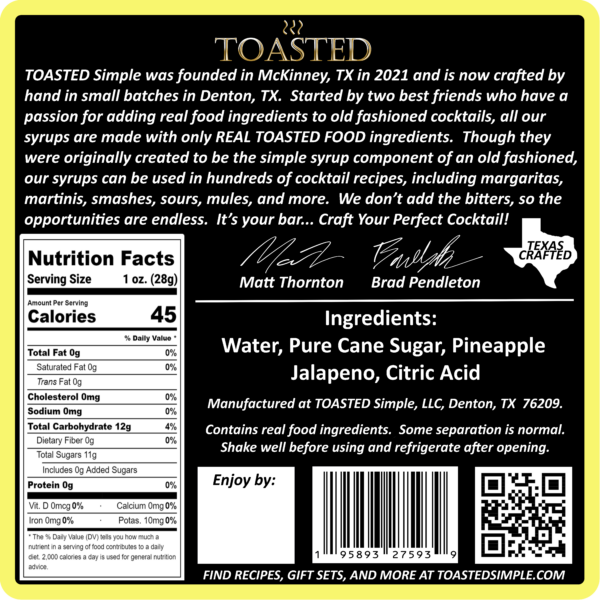 TOASTED Pineapple Jalapeno Nutrition Label